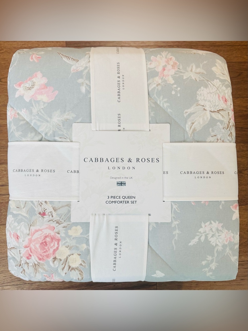 Cabbages & Roses Blue Floral Comforter Set - Picture 3 of 9